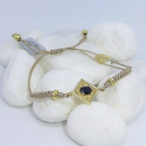 Pulsera macramé Plata chapada en Oro y Ónix Negro