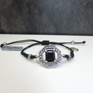 Pulsera Plata Macramé con Ónix Negro y Zircóns