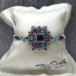 Pulsera Plata Flor con Piedras Naturales