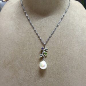 Collar Plata con Perla y Piedras Naturales