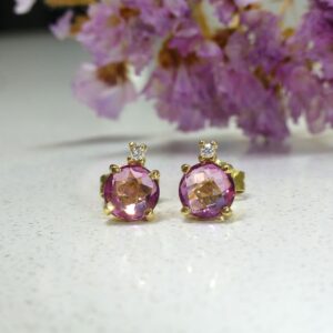 Pendientes Oro con Topacio Rosa y Diamante