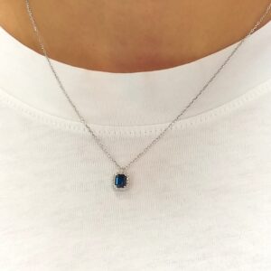Collar Oro blanco con Zafiro y Diamantes