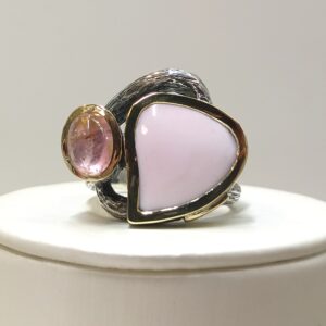 Anillo Plata con Turmalina y Concha Rosas